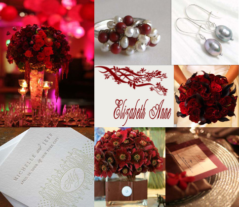 cranberry and gray wedding inspiration board