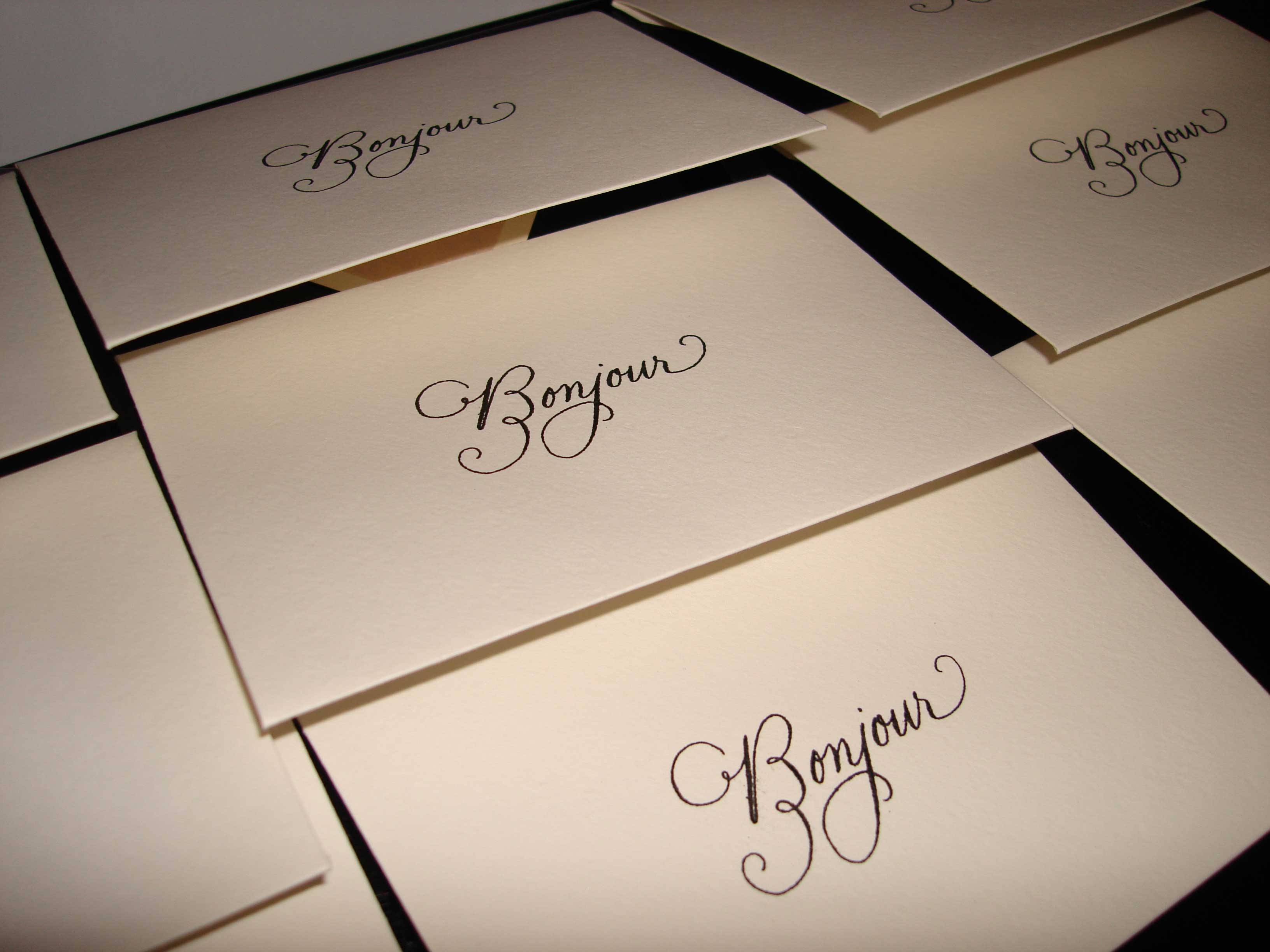 bonjour calligraphy envelopes