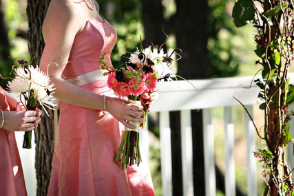 pink bridesmaid and bouquet