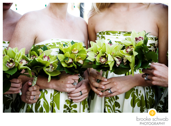 green floral bridesmaids dresses