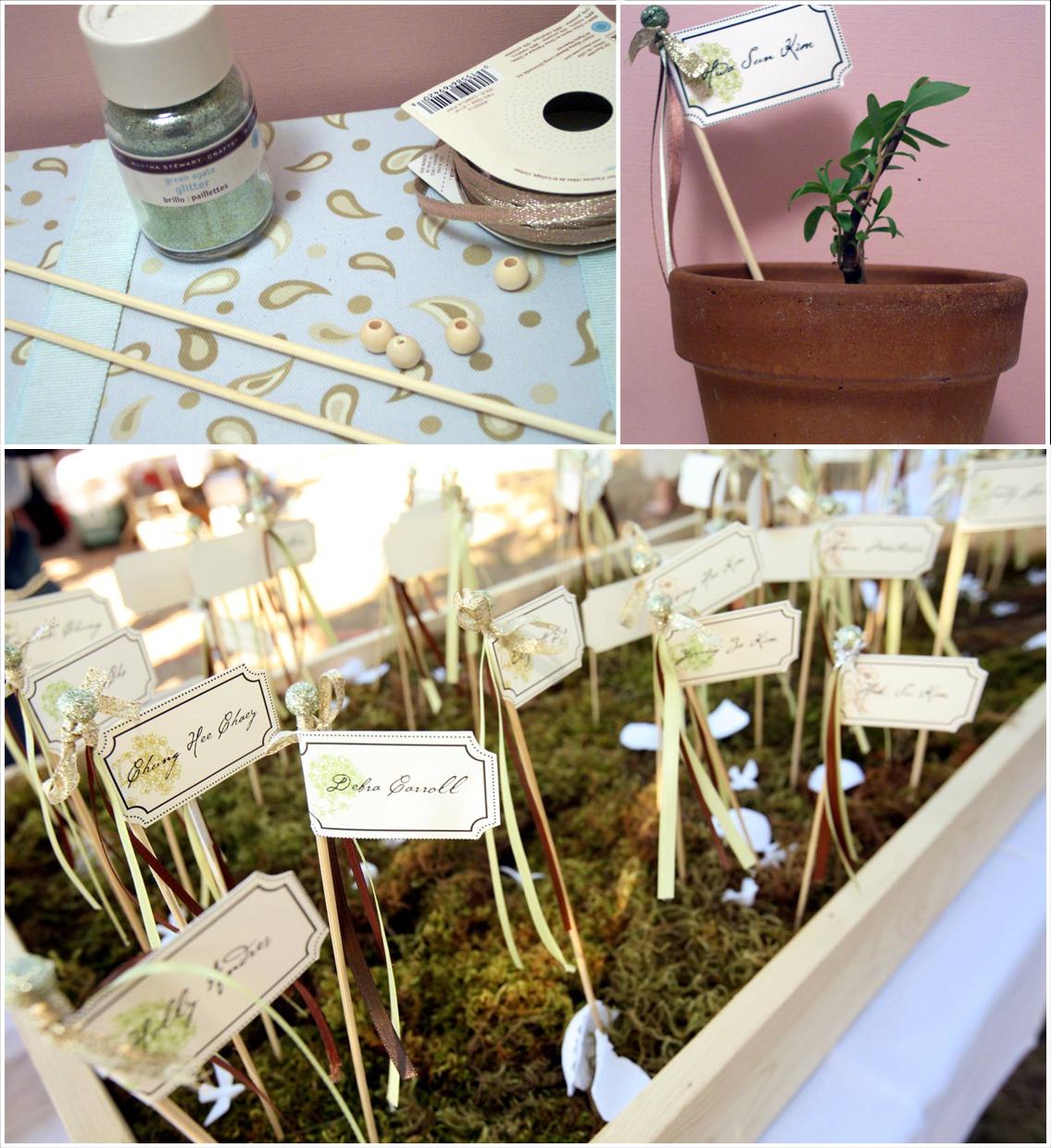 DIY wedding potted plant favors and escort cards
