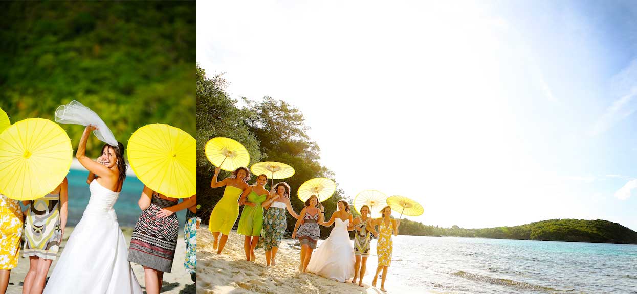 beach parasol wedding photos