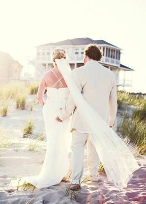 bride and groom beach