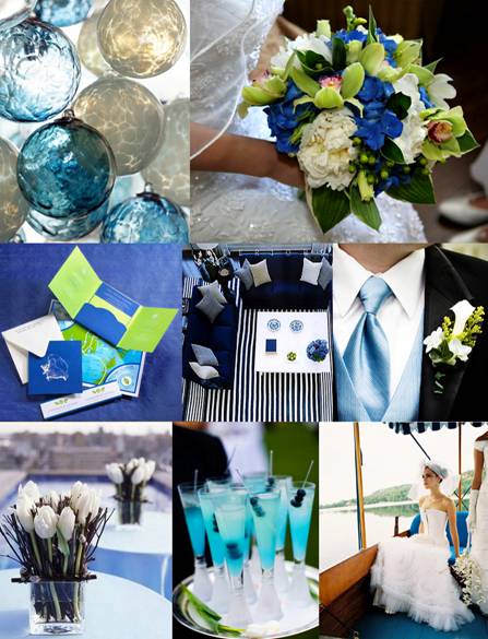 shades of blue and apple green wedding inspiration board