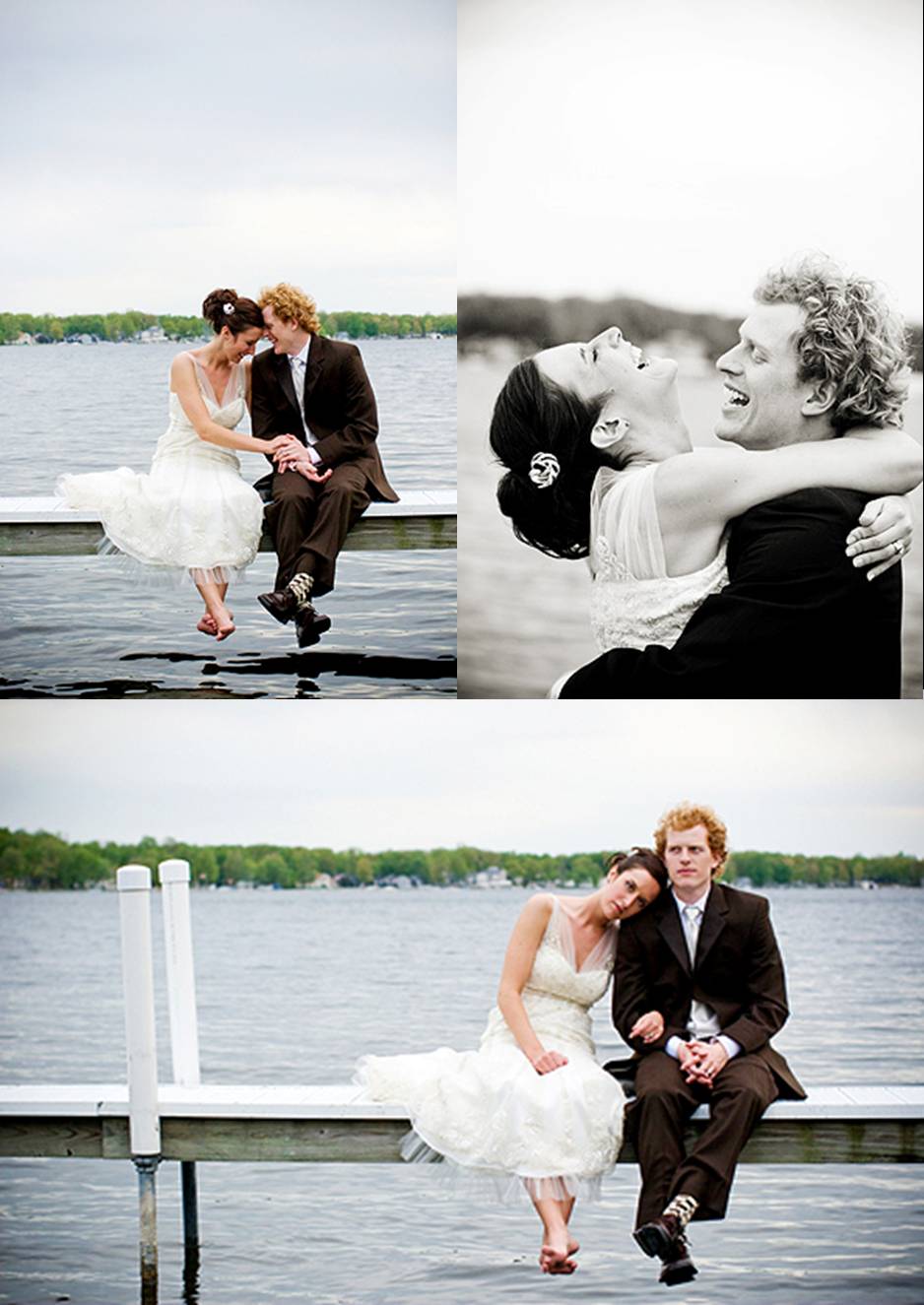 bride and groom lake portrait