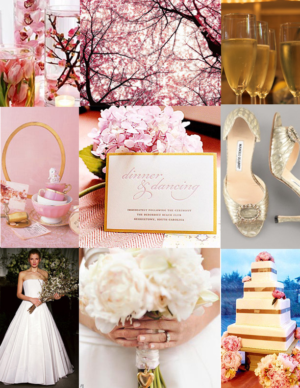 pink and gold wedding inspiration board