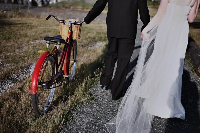 bicycle wedding portrait