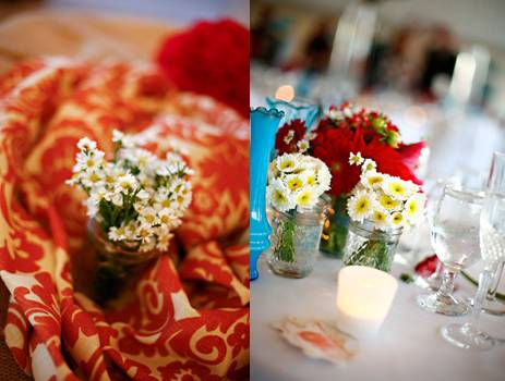 aqua and coral wedding reception centerpieces