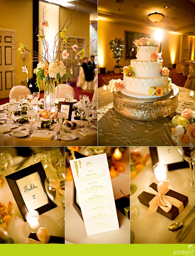 pink and gold reception details