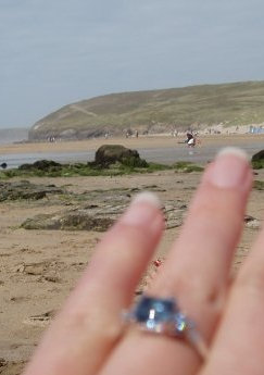 engagement ring and beach