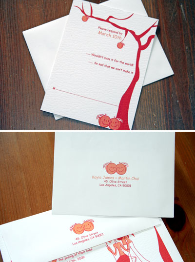 red and peach wedding invitations