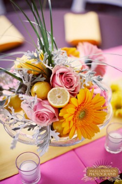 Pink and Yellow Centerpiece with Lemons