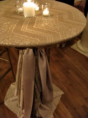 gold lace cocktail table linen