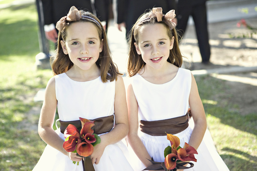 flower girls with brown sash