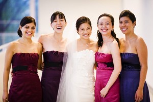 Bridesmaids in Shades of Blue and Purple