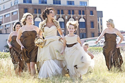 brown and champagne bridesmaids dresses
