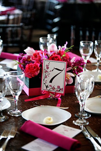 square-black-and-pink-centerpiece-ribbon-wrapped-diy-table-number