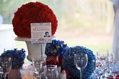 red and blue pomander centerpieces