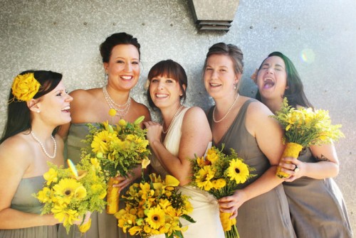 gray-bridesmaids-dresses-yellow-bouquets
