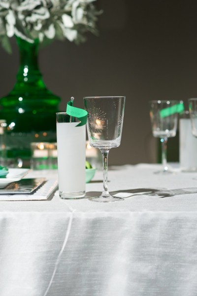 aqua white and kelly green tabletop centerpieces