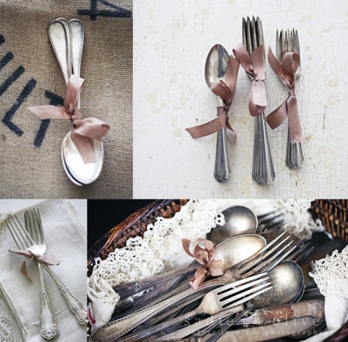 vintage-silverware-tied-with-ribbon