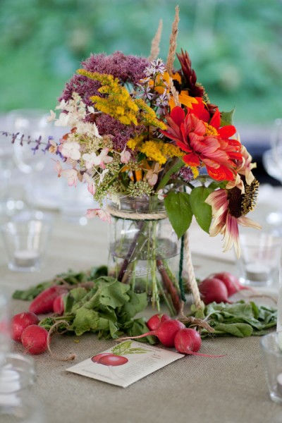 wildflowers-in-mason-jars-farm-wedding-centerpiece
