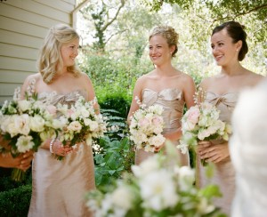 Bridesmaids Champagne Dresses White Bouquets