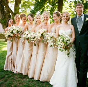 Bridesmaids in Champagne Dresses - Copyright A Bryan Photo - No unauthorized use without written permission