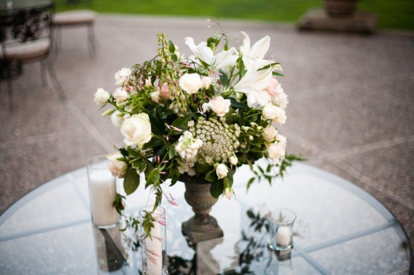 Rustic White Pink Green Centerpiece - Copyright A Bryan Photo - No unauthorized use without written permission