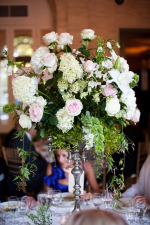 White and Pink Roses Tall Centerpiece - Copyright A Bryan Photo - No unauthorized use without written permission