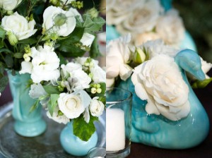 white-green-centerpieces-in-blue-vases