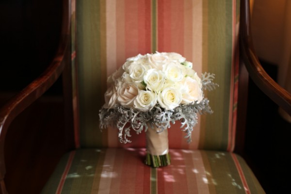 White Rose Bouquet with Dusty Miller