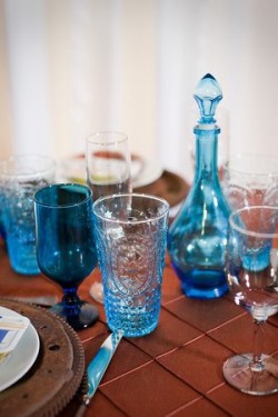 Blue Glass Details Wedding Tabletop Ideas