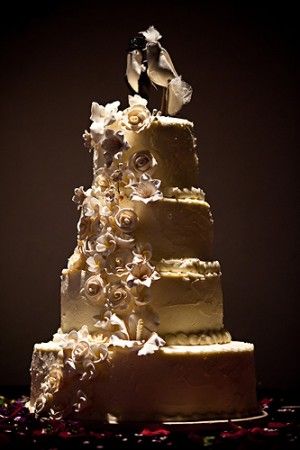 Ivory Wedding Cake with Cascading Flowers
