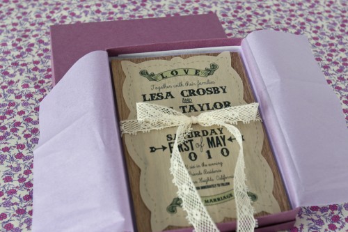 Lace and Wood Boxed Wedding Invitation