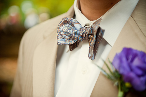 Paisley Bowtie and Purple Boutonniere