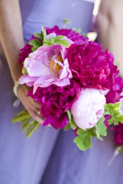 Purple Bridesmaids Dresses Hot Pink Bouquets