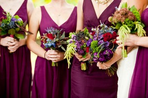Purple Bridesmaids Dresses with Wildflower Bouquets