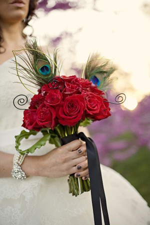 Red Rose and Peacock Feather Bouquet