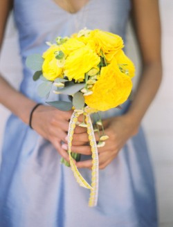 Blue Bridesmaids Dress and Yellow Bouquet