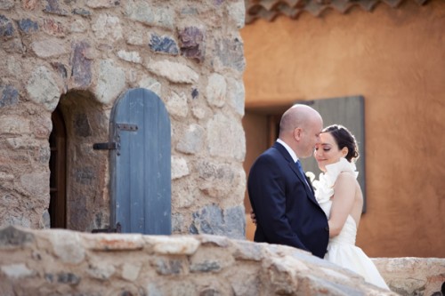 Bride and Groom in Stone Cottage