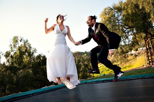 Bride and Groom on Trampoline