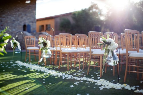 Flowers Lining Aisle Outdoor Wedding Ceremony