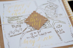 Map Wedding Invitation Kraft Paper and Yellow Calligraphy