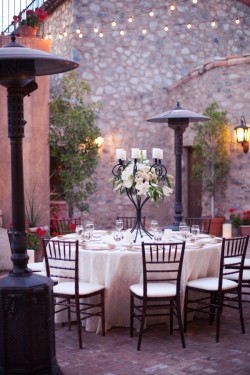 Outdoor Wedding Reception White Linens Brown Chivari Chairs