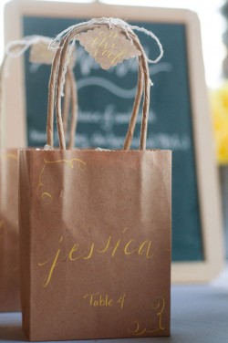 Paper Bags with Calligraphy Favors and Escort Cards