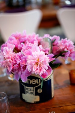 Pink Flowers in Vintage Tin Container