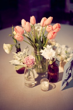 Pink Tulips in Mason Jar Wedding Centerpiece Ideas