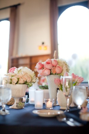White-and-Pink-Flowers-in-Milk-Glass-Vases