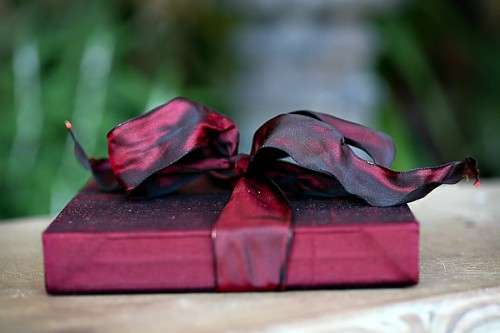 Wine Colored Silk Boxed Wedding Invitation